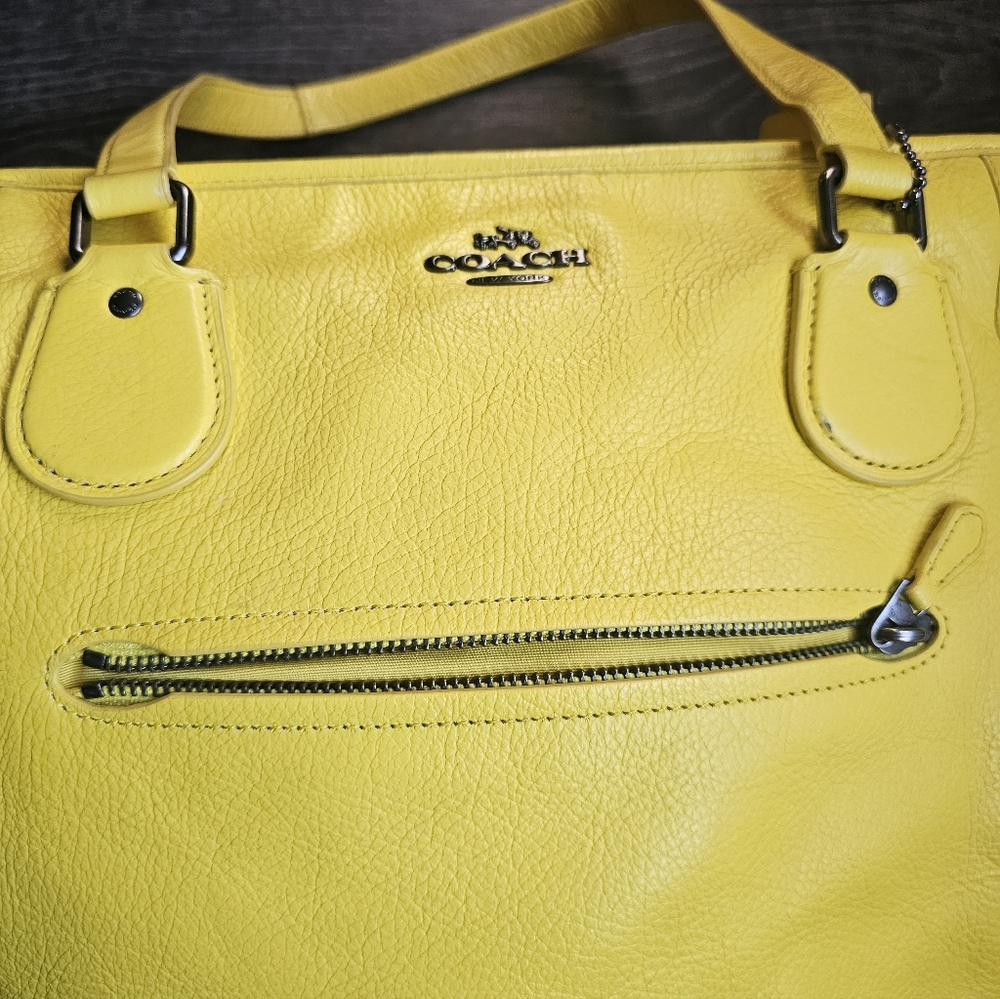 Coach Mickie Large Leather Grain Tote Bag, Yellow, F34039 - Picture 14 of 14